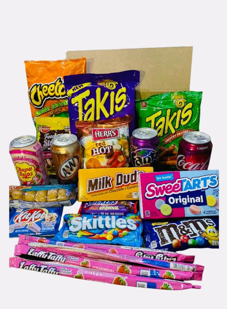 Amercian Sweets Gift Box Imported Candy Chocolate Crisps Cake Cookies Takis   ( bargain price!)